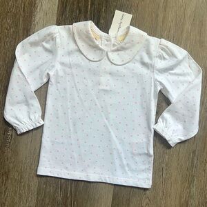 NWT Dotty Dungarees polka dot Peter Pan collar l/s